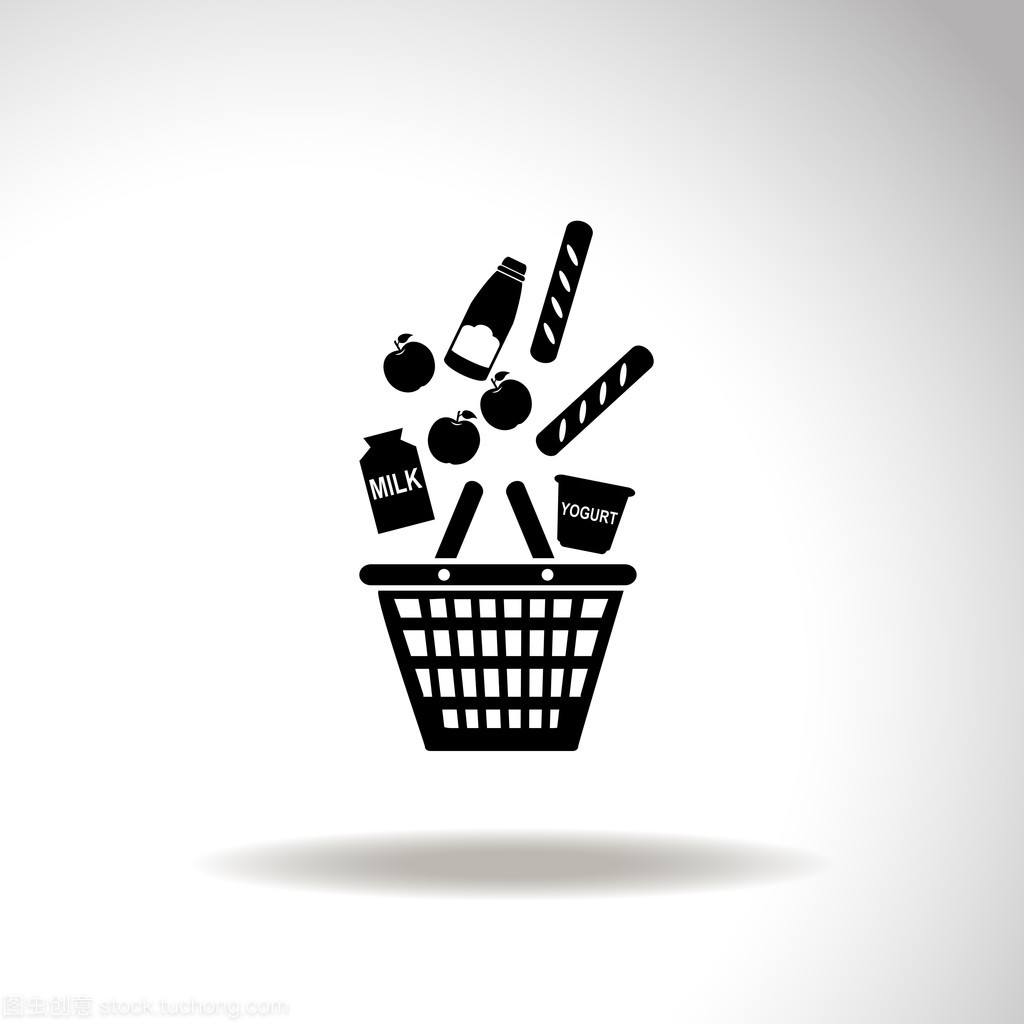 购物篮中的落入它的产品。矢量图标